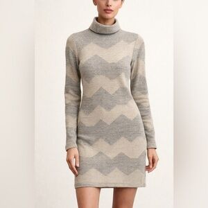 Missoni Chevron Turtleneck Long-Sleeve Knit Dress - Light Gray & Dark Gray